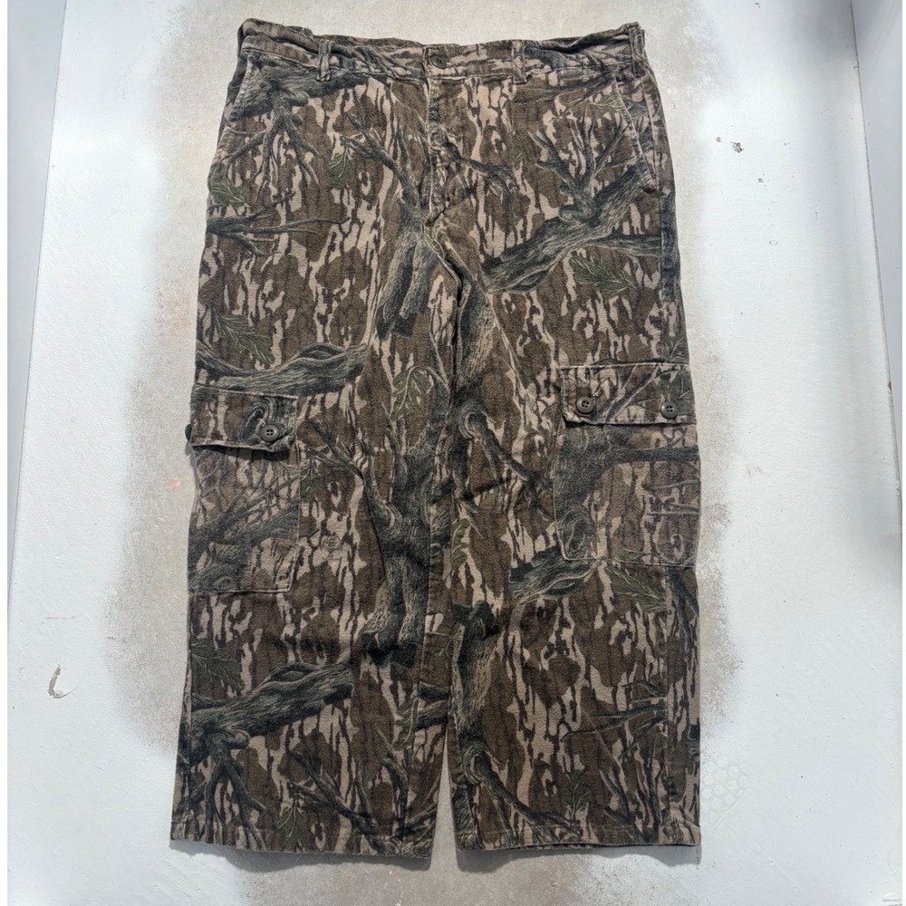 Vintage Mossy Oak Camo Cargo Pants Mens Large Tree Bark Hunting Cotton USA Made